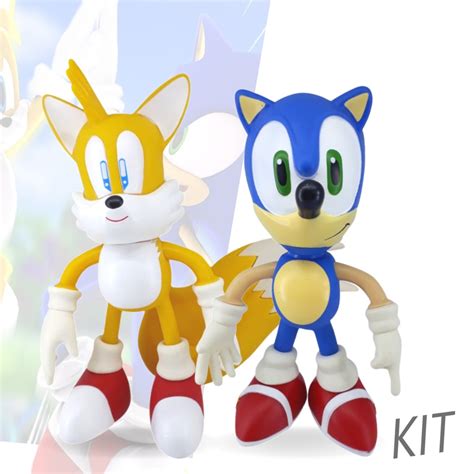 Kit Boneco Sonic Grande Articulado E Boneco Tails Lindo Amarelo Submarino