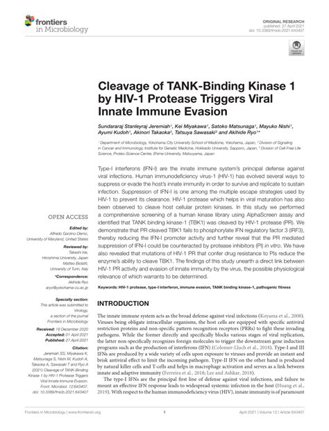 Pdf Cleavage Of Tank Binding Kinase 1 By Hiv 1 Protease Triggers