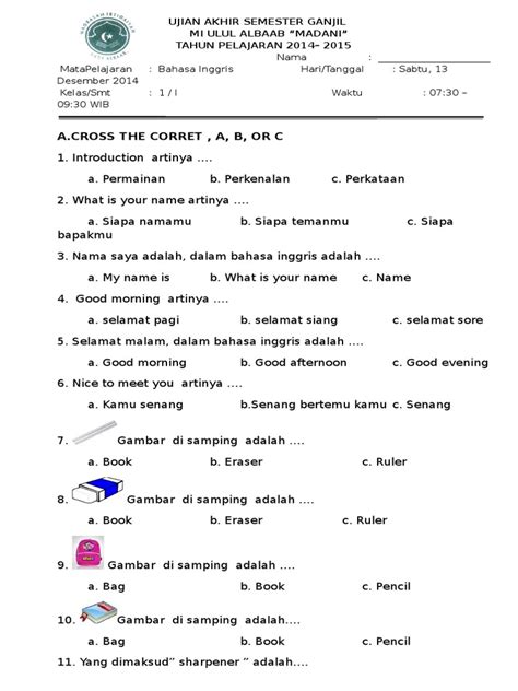 Contoh Soal Tes Masuk Madrasah Tsanawiyah Delinewstv