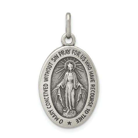 Sterling Silver Blessed Virgin Mary Miraculous Medal Oval Pendant Charm