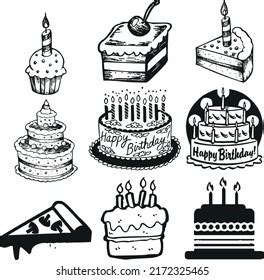 Black Birthday Wedding Cakes Vector Silhouette Stock Vector Royalty