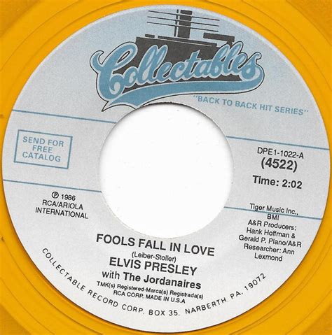 Elvis Presley Fools Fall In Love Blue Suede Shoes 1986 Yellow