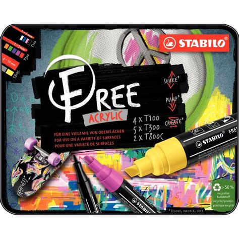 Boite De 11 Marqueurs Stabilo Free Acrylique Assortis MilBulles