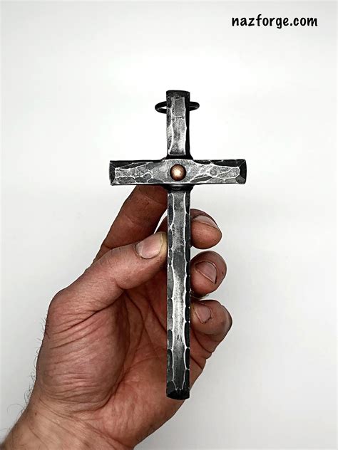 Forged Iron Cross With Hammer Texture Hand Forged By Blacksmith Naz