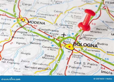 Ciudad De Bolonia En Un Mapa De Camino Foto De Archivo Imagen De