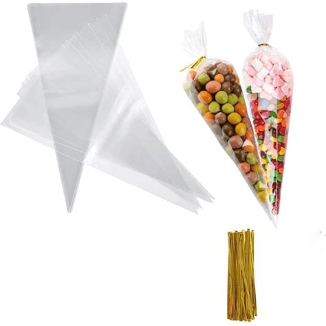 100pcs Cellophane Bags 5 12 9 84inch Crystal Clean Sweet Cone Bags With