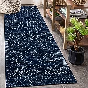 Wonnitar Washable Runner Rug For Kitchen 2 6 X8 Moroccan Blue Hallway