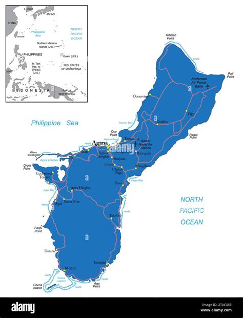 Highly Detailed Political Vector Map Of Guam Island With Administrative