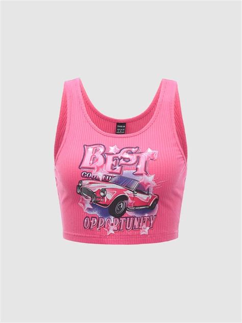 Shein Icon Bikercore Top Tank Crop 90s Moda De Dopamina Con Estampado