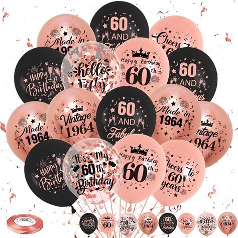 60th Birthday Decoration Woman 40 Pieces Rose Gold 60th Birthday Balloons Happy