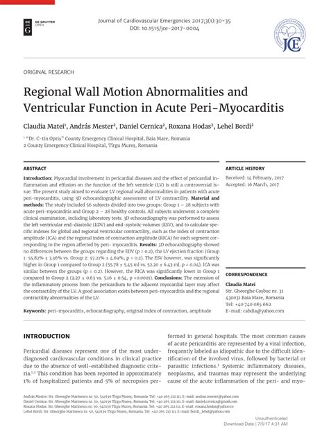 Pdf Original Research Regional Wall Motion Abnormalities And