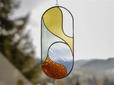 Abstract Stained Glass Suncatcher Window Decor Glass Wall Etsy