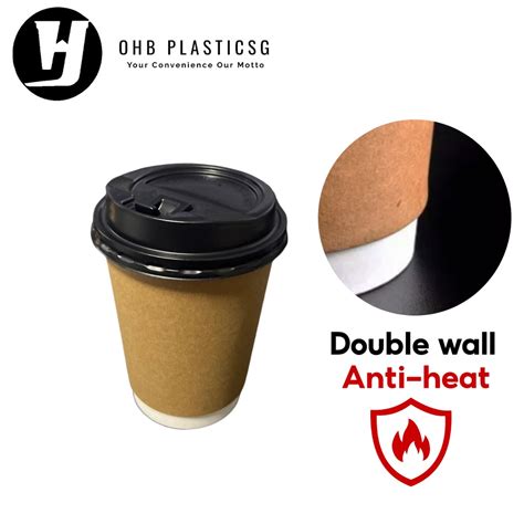 Ready Stock SG 100sets Paper Hot Cups Double Wall Lids Included