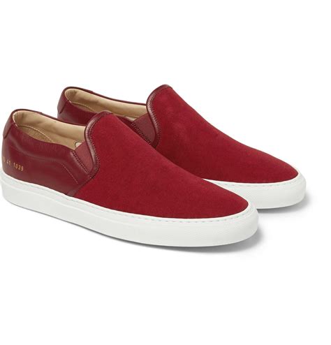 Common Projects Canvas And Leather Slip On Sneakers In Red For Men Lyst