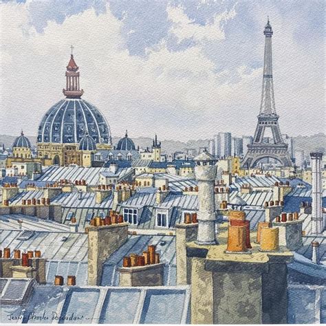 Peintures Aquarelle Paris Les Toits Par Decoudun Jean Charles