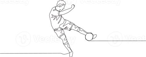 One Continuous Line Drawing Of Young Talented Football Player Shooting