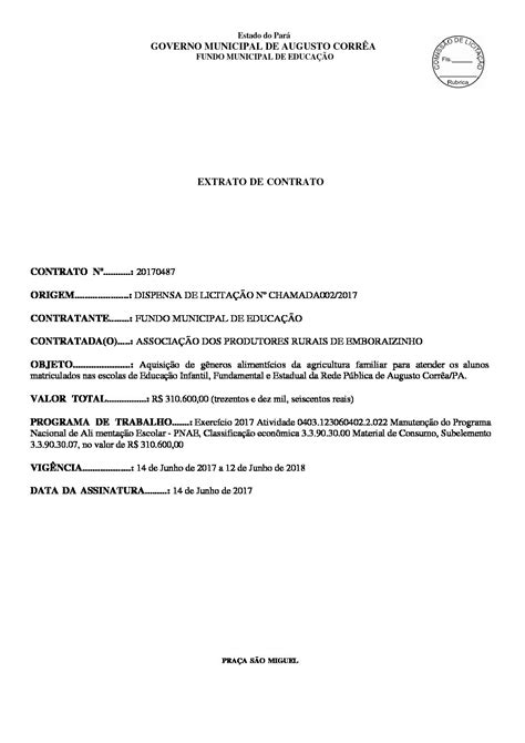 Extrato De Contrato Prefeitura Municipal De Augusto Corr A Gest O