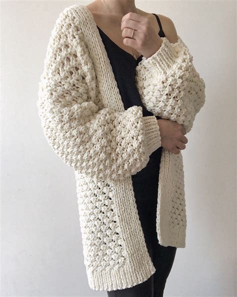 Oversized Cardigan Long Cable Knit White Cardigan Chunky Etsy Uk