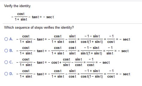 Solved Verify The Identity Cost Tantsect Sint Which Chegg