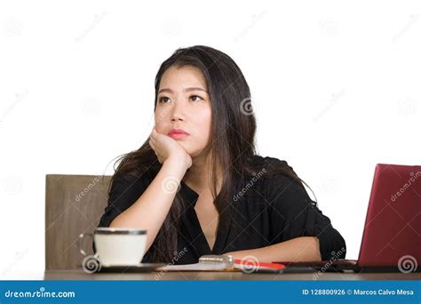 Beautiful Sad And Depressed Asian Chinese Business Woman Working In