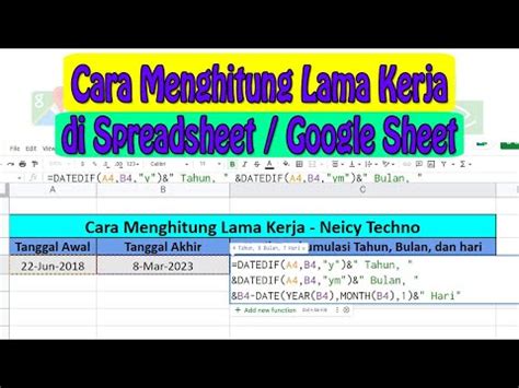 Cara Menghitung Lama Kerja Di Spreadsheet Google Sheet YouTube