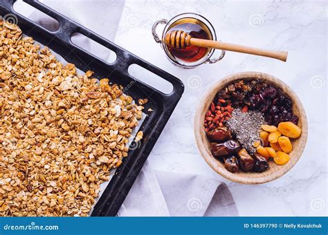 Organic Homemade Granola Stock Photo Image Of Flat 146397790