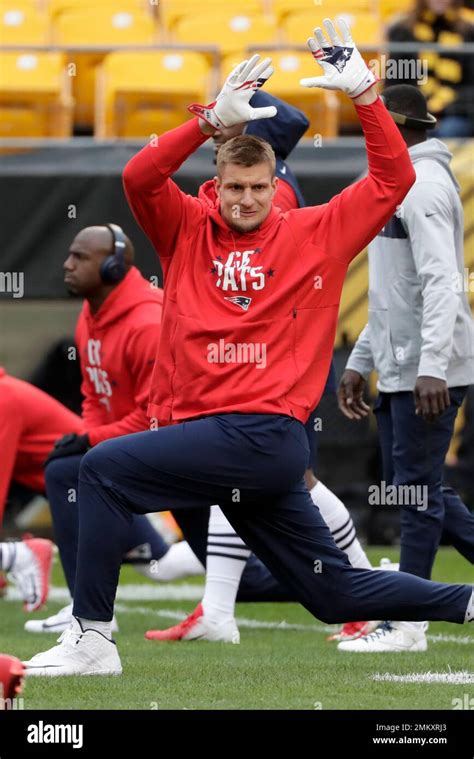 New England Patriots Tight End Rob Gronkowski Center Warms Up Before