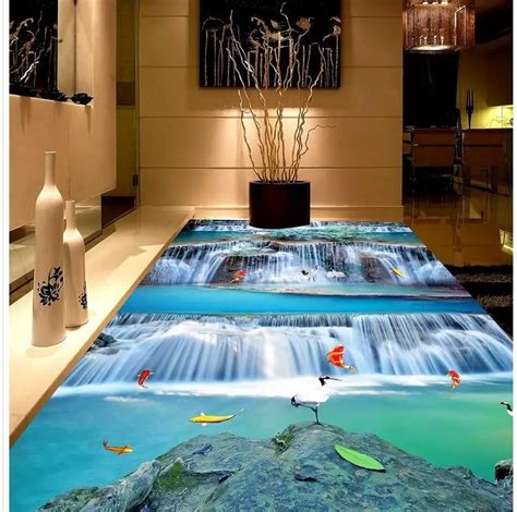 Modern Custom 3D Floor Mural Waterfall 3D Floor Tiles PVC Wall Paper