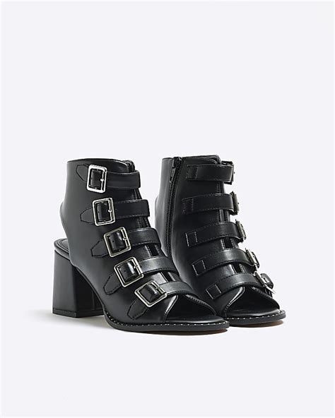 Black buckle heeled shoes | River Island