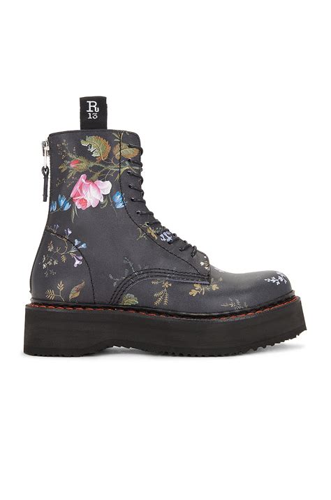 R13 Stack Boot In Black And Floral Fwrd