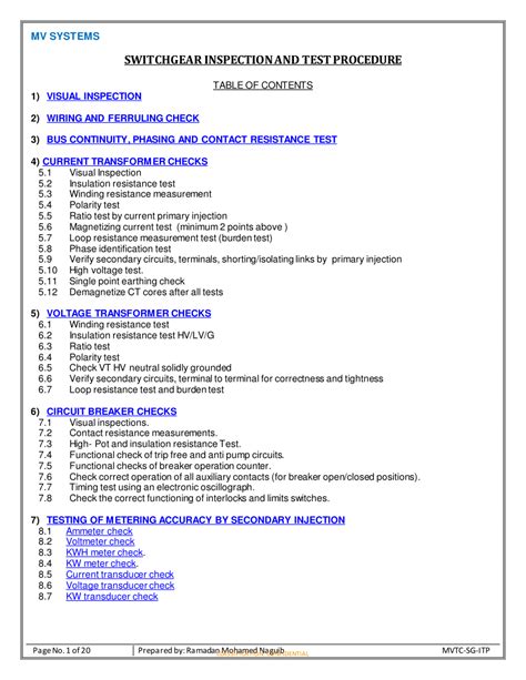 Pdf Mv Switchgear Inspection And Test Procedure