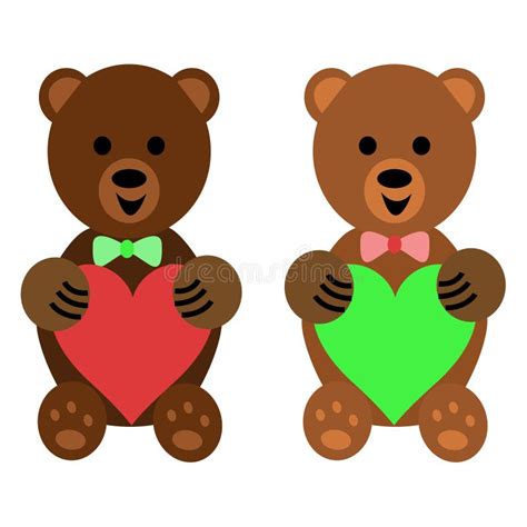 Illustration Of Two Cute Teddy Bears Holding Hearts Stock Vector