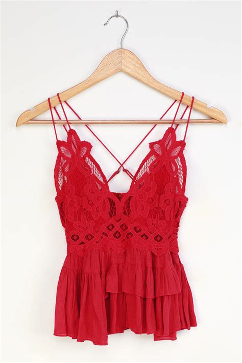 Free People Adella Cami Red Lace Tank Lace Cami Top Lulus