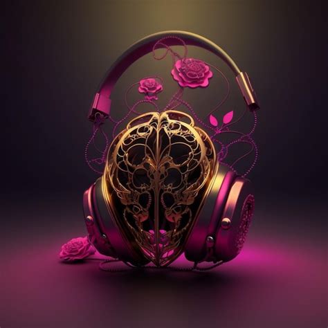 Premium Photo A Pink Headphones With A Flower Design On The Front Of It