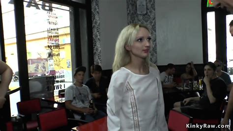 Butt Plugged Blonde Gangbanged In Public