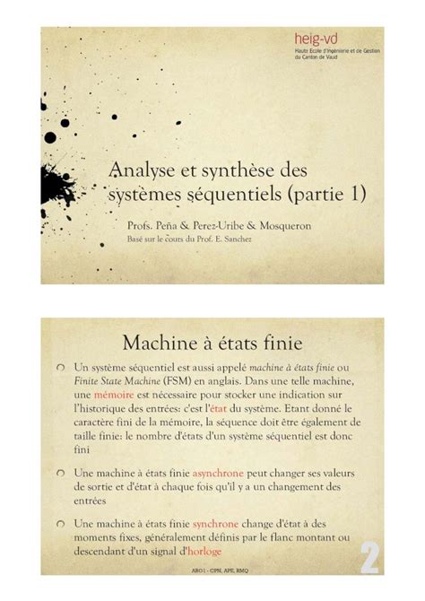 PDF Analyse et synthèse des systèmes séquentiels partie 1 Analyse