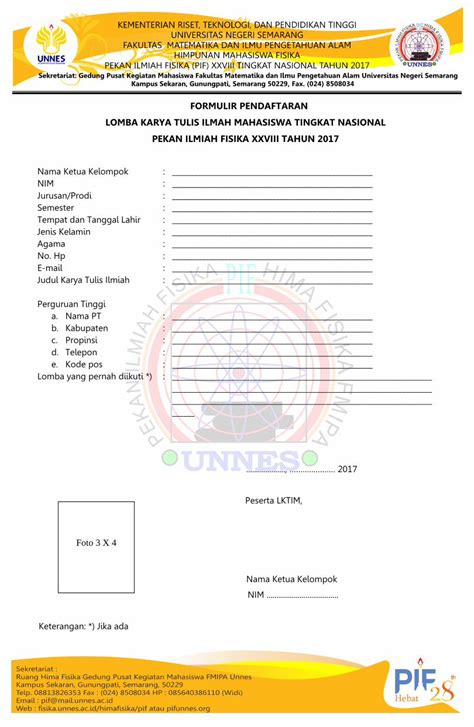 PDF FORMULIR PENDAFTARAN LOMBA KARYA KARYA TULIS ILMAH MAHASISWA