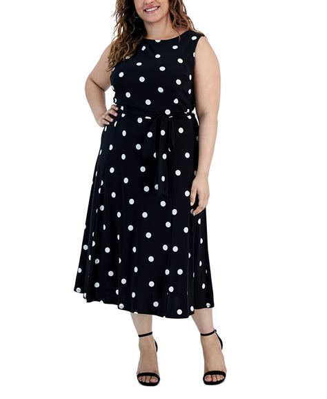 Kasper Plus Size Polka Dot Print Belted Fit And Flare Dress Macys