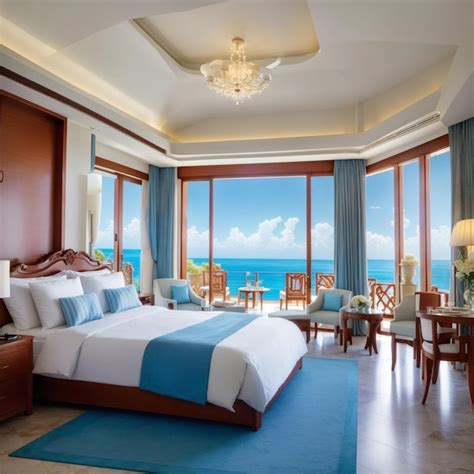 Premium Ai Image Luxury 7 Star Hotel Room View Sea And Mountain