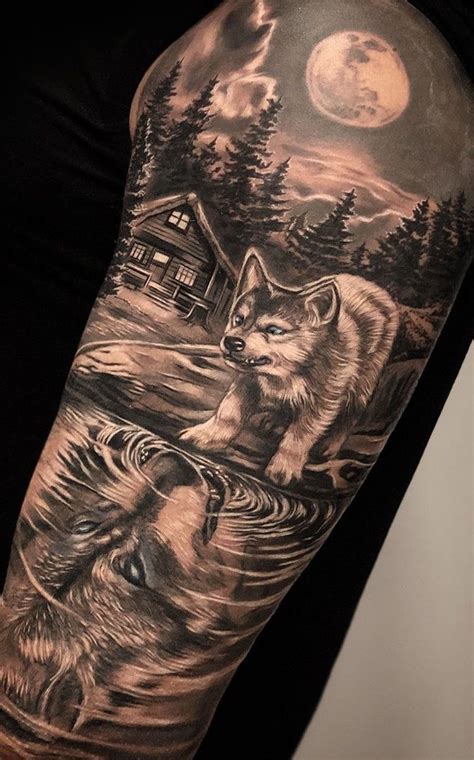 Tatuagem De Reflexo De Lobo Lobo E Lua Tatuagem Tatuagem Lobo