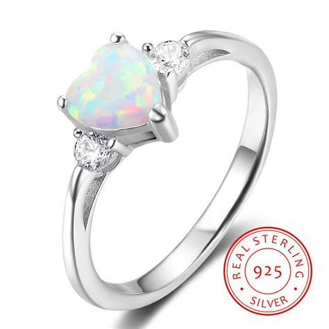 Classic Women White Fire Opal Heart Rings 925 Sterling Silver Fi