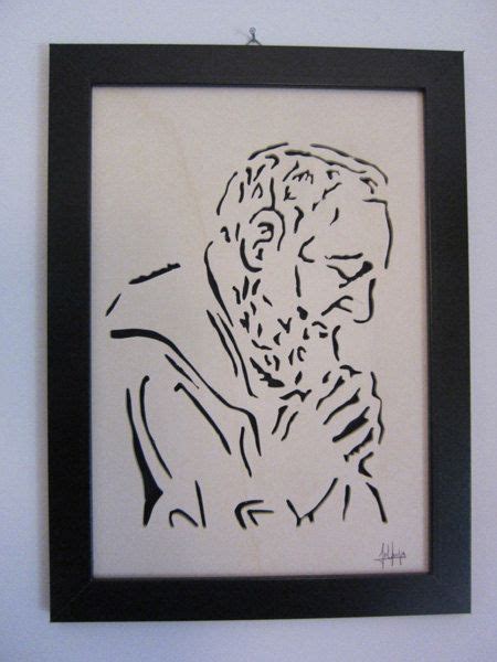 Padre Pio Quadro Legno Traforo Etsy Italia Lavori A Traforo