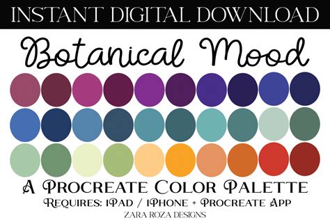 Botanical Mood Procreate Color Palette Graphic By ZaraRozaDesigns