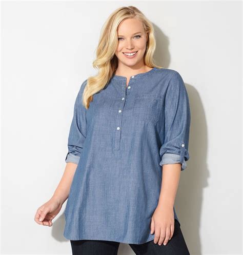 Shop Trendy Denim Tops In Long Tunic Length Like The Plus Size Denim