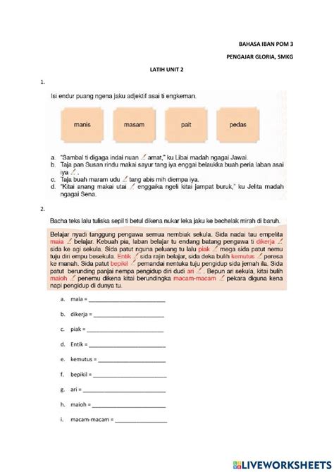 Latih Pengaya Unit 2 Bahasa Iban Tingkatan 3 Online Exercise For Live