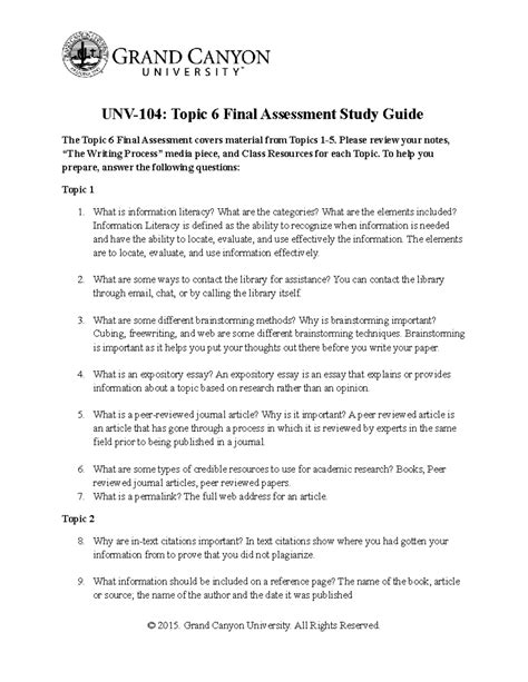 UNV 104 RS T6 Final Assessment Study Guide UNV 104 GCU Studocu