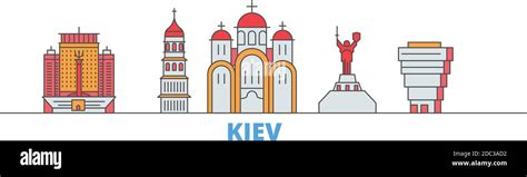 Ukraine Kiev Line Cityscape Flat Vector Travel City Landmark