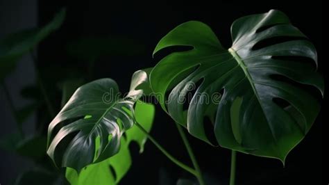 Dark Green Monstera Leaves Houseplant With Tropical Foliage For A