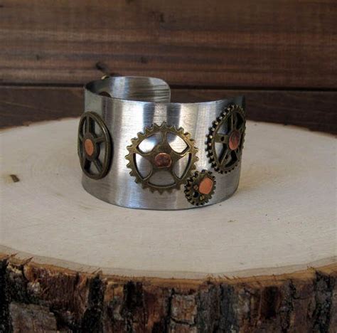 Stainless Steel Steampunk Cuff Bracelet Etsy Bracelets Cuff Cuff