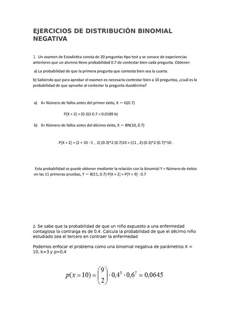 Ejercicios De Distribuci N Binomial Negativa Peb Curso